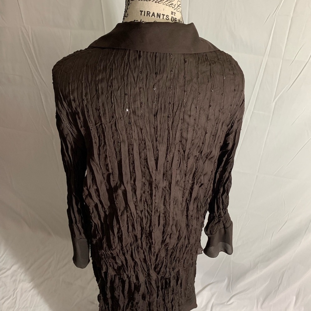 Signature by Robbie Bee 2 piece chocolate brown top & skirt crinkle & shimmer. - Picture 2 of 6